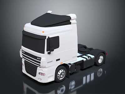 White Heavy Duty Functional Truck Cab With Black Roof Wheels And Reflective Surface 3d model