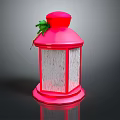 Pink Decorative Lantern With Red Top Green Ornament And White String Lights