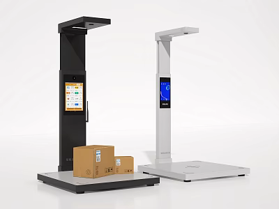 Public Smart Self Service Weighing Station with Digital Display Black White Design and Package Weighing 3d model