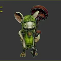 Anthropomorphic Mouse Character In Green Leaf Outfit Holding Red Mushroom Staff With Small Mushrooms