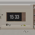 Modern TV Wall Design With Wooden Shelves Cabinets LED Lighting And Potted Plant