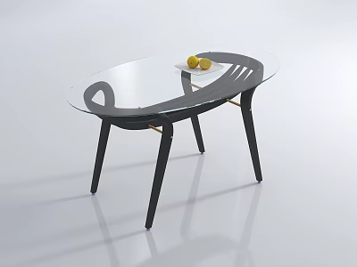 Elegant Modern Coffee Table with Glass Top Black Legs and Lemons on Tray 3d model