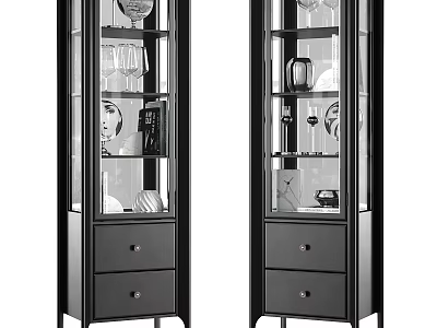 Black Glass Door Cabinet With Drawers And Metal Legs For Decorative 3d model