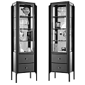 Black Glass Door Cabinet With Drawers And Metal Legs For Decorative