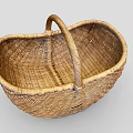 Woven Rattan Basket With Handle For Home Storage And Decorative Use