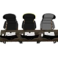 Modern Workstation Desk With Three Monitors And Yellow Gray Chairs Setup