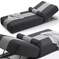 Modern Lounge Chair with Gray and White Stripes Rolled Cushion Draped Cloth and Metal Frame