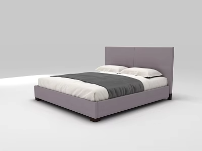 Modern Double Bed With Purple Upholstered Headboard White Mattress And Gray Blanket 3d model