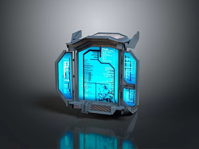 Futuristic Gate Design With Blue Lighting Transparent Panels And Tech Screens 3d model