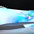Modern Stage Design With Large Blue Background Screen Featuring Abstract Flower Pattern And Illuminated Steps 3d model