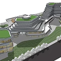 Modern Commercial Complex Featuring Green Rooftops Multi Level Structure And Surrounding Greenery 3d model