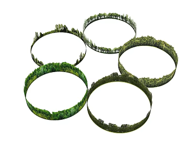 Park Landscape Featuring Green Circular Vegetation Covered Structures In Garden Design 3d model