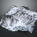 Black and white 3D mountain landscape with tree branch like texture and natural terrain pattern