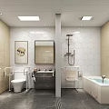Modern Accessible Public Restroom Interior With Toilet Sink Mirror And Handrails