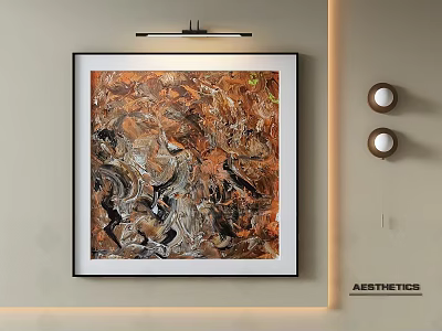 Dynamic Abstract Painting With Brown Black Orange Tones Framed Wall Art Modern Lighting 3d model
