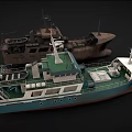 Two Ships Featuring Blue White Green Hull And Dark Industrial Deck Design