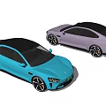 Two Modern Sports Cars Turquoise And Purple With Black Roofs Sleek Design