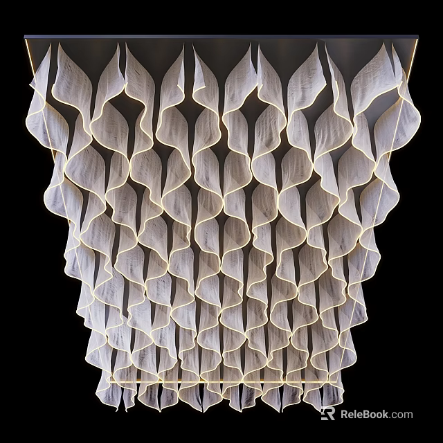 Modern Wavy Fabric Chandelier With Layered Design For Stylish Interior Decoration 3d model 