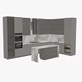 Modern Kitchen Interior Design With Marble Island Countertop And Gray Cabinets Range Hood