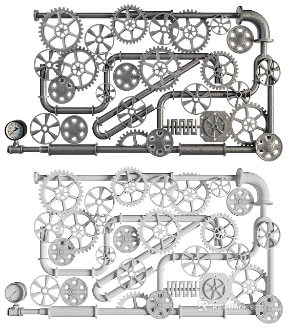 Hardware Tools Collection Featuring Industrial Gears Pipes And Mechanical Parts 3d model 