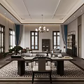 Elegant Tea Room Interior Design With Gray Chairs Round Coffee Table And Glass Door Bookshelves