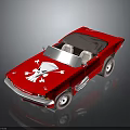 Red Vintage Convertible Sports Car With White Skull Design On Body Open Top