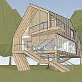 Unique Modern Detached Villa Featuring Angular Structure Large Glass Windows Wooden Balcony And Green Surroundings