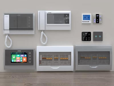 Modern Home Switch Panels With Intercom Thermostat Control And Digital Screens 3d model