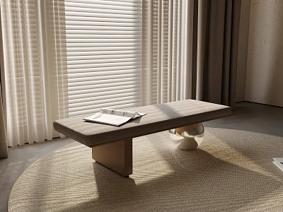 Minimalist Room Interior With Long Table Window Blinds And Natural Light Rug 3d model