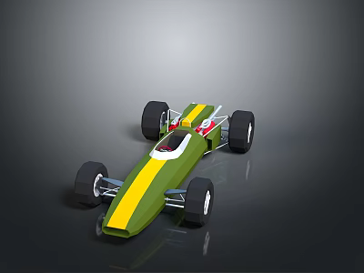 Green Yellow Striped Open Wheel Race Car with White Accents and Sleek Design 3d model