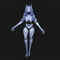Futuristic Sci Fi Female Game Character With Mechanical Armor Purple Hair And Horns Design