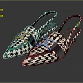 Black And White Houndstooth Pointed Toe Slingback Mules With Blue Bow Detail 3d model