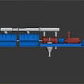 Red And Blue Industrial Mechanical Equipment With Pipes And Multiple Units