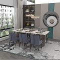 Luxury Modern Dining Table Set With Marble Top Chairs Tableware And Decorative Art 3d model