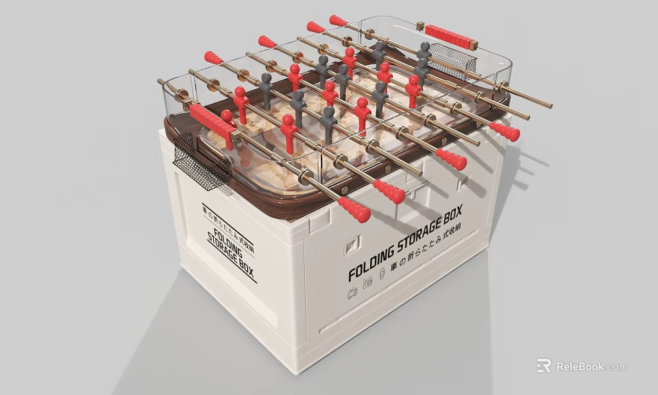 Folding Football Table Entertainment Appliance With Red Handles And Metal Rods 3d model 