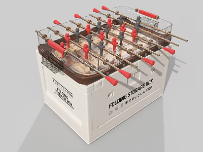 Folding Football Table Entertainment Appliance With Red Handles And Metal Rods 3d model
