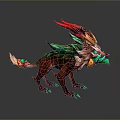 Vibrant Red And Green Fantasy Beast With Intricate Horns Mane And Gemstone Accents
