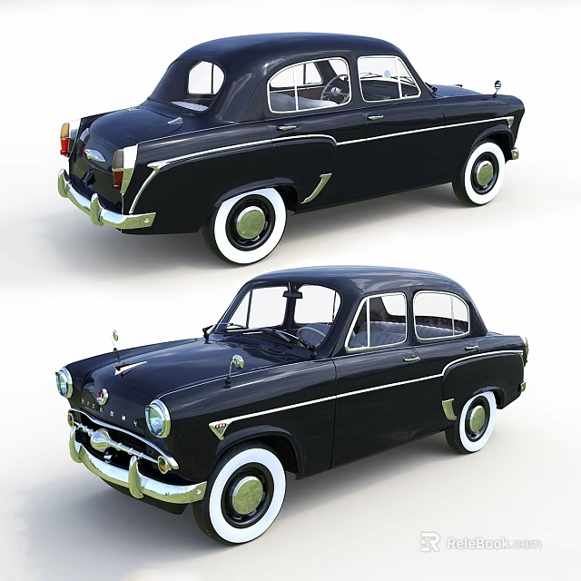 Classic Black Vintage Car With White Wheels And Retro Body Design 3d model 