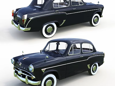 Classic Black Vintage Car With White Wheels And Retro Body Design 3d model