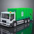 Green Garbage Truck With White Cab Reflective Surface Yellow Warning Light And Trash Bin Symbol