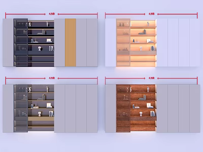 Modern Wooden Bookcase Design With White Gray Storage Shelves And Compartments 3d model