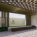 Modern Outdoor Pergola With Lattice Roof Stone Columns Water Feature And Lawn