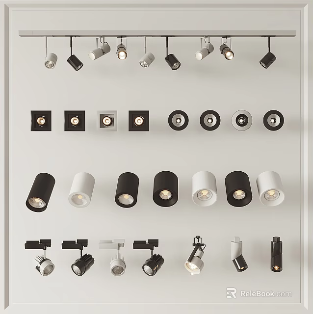 Diverse Modern Downlights And Spotlights With Black White Designs For Interior Use 3d model