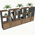 Modern Wooden Bookcase With Multiple Shelves Cabinet Doors And Decorative Plants