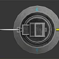 Tech Inspired Metallic Device With Ring Hook Layered Stripes And Blue Base