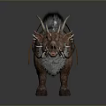 Wild Boar with Long Tusks Shaggy Mane and Leather Saddle in Detailed