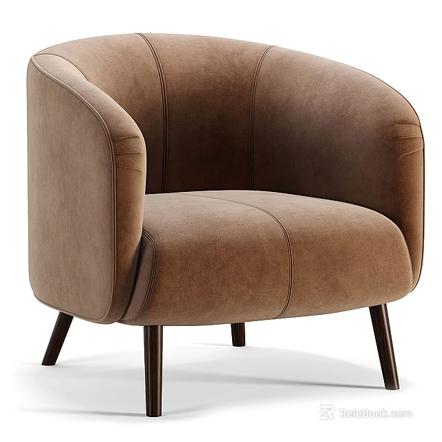 Brown Single Sofa With Armrest And Dark Wooden Legs Modern Design 3d model 