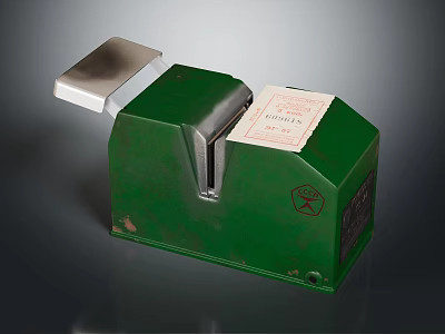 Vintage Green Ticket Machine With Paper Ticket And Metallic Cover Top 3d model