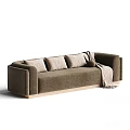 Beige And Dark Gray Upholstered Sectional Sofa With Patterned Pillows And Throw Blanket 3d model