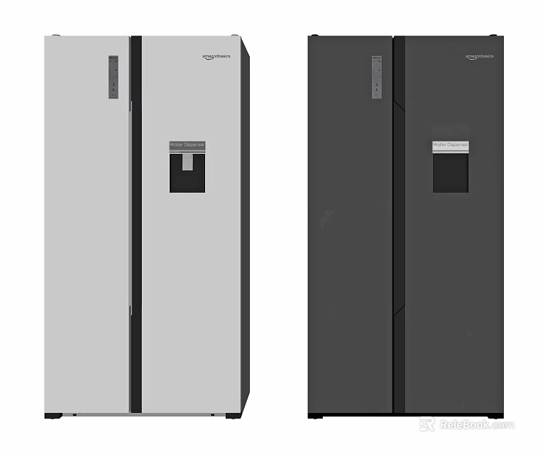 Double Door Refrigerator With Water Dispenser In White And Black Design 3d model 